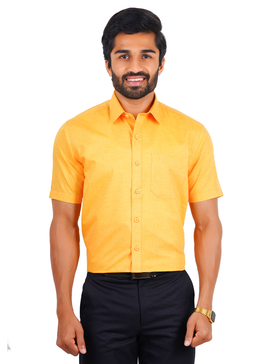 Mens Cotton Formal Shirt Half Sleeves Light Orange T16 CO8-Front view
