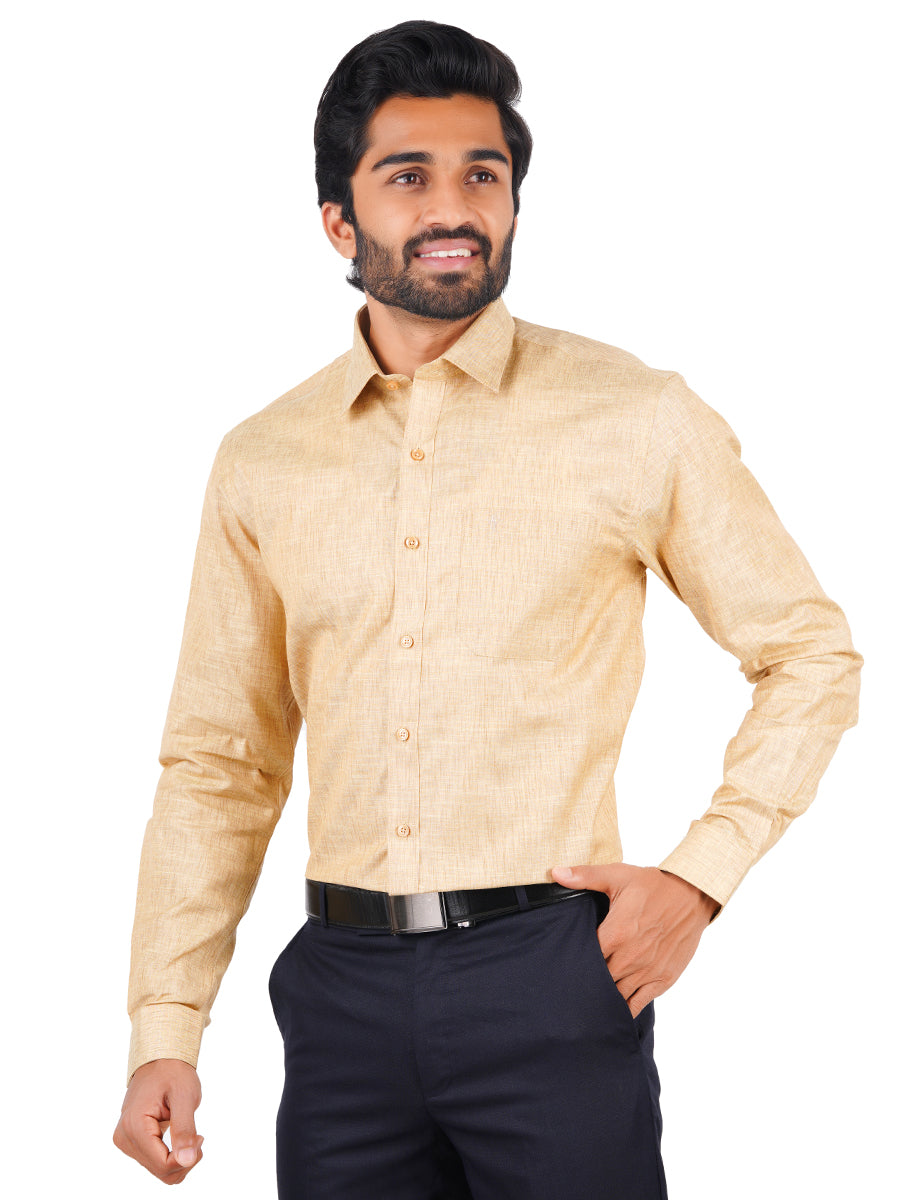 Mens Cotton Blended Formal Shirt Full Sleeves Dark Sandal T12 CK2-Front view