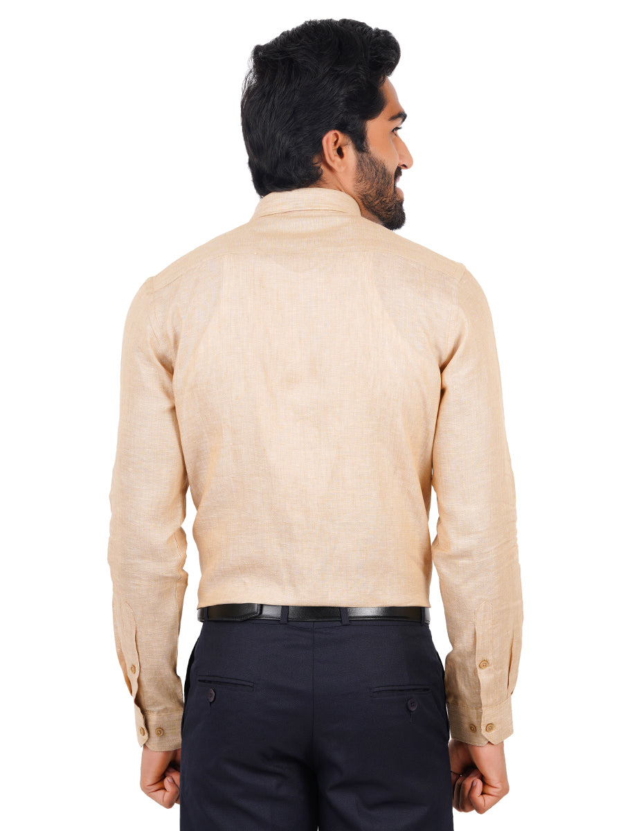 Mens Pure Linen Full Sleeves Shirt Dark Sandal-Back view