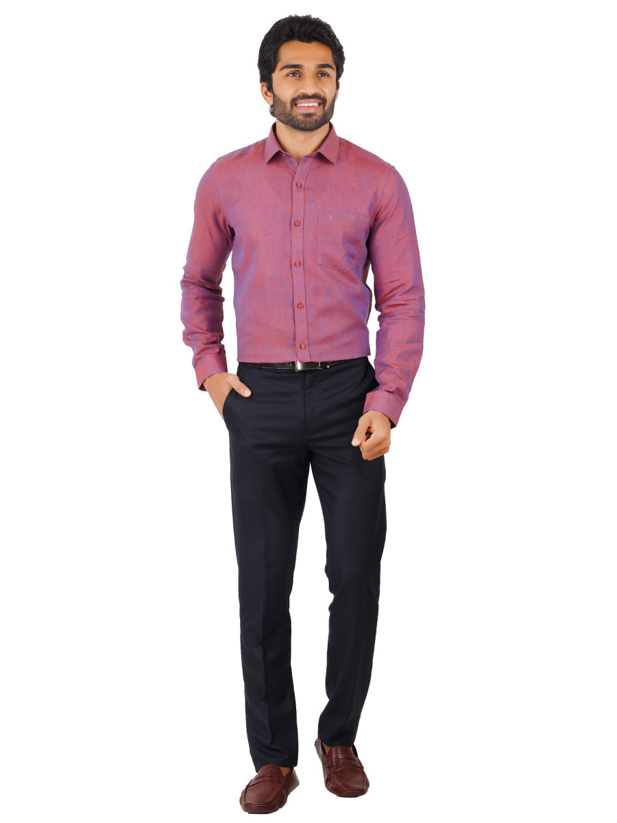 Mens Pure Linen Full Sleeves Shirt Purple-Full view