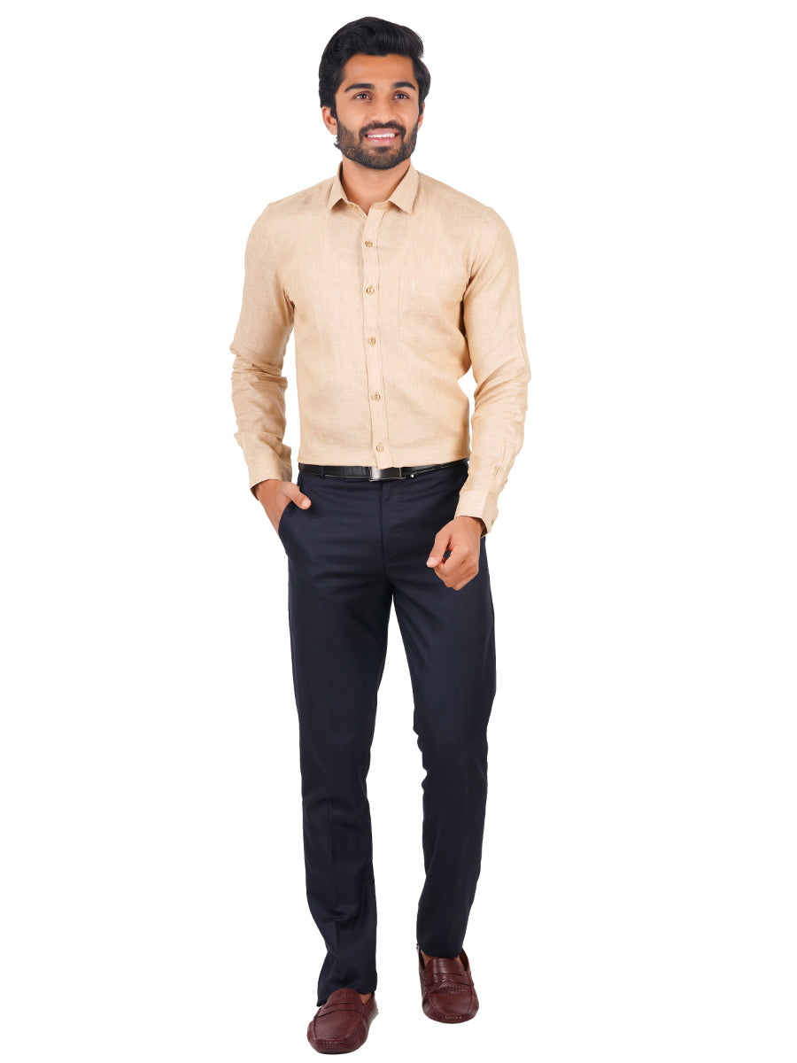 Mens Pure Linen Full Sleeves Shirt Dark Sandal-Full view