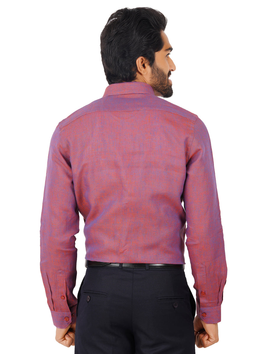Mens Pure Linen Full Sleeves Shirt Purple-Back view