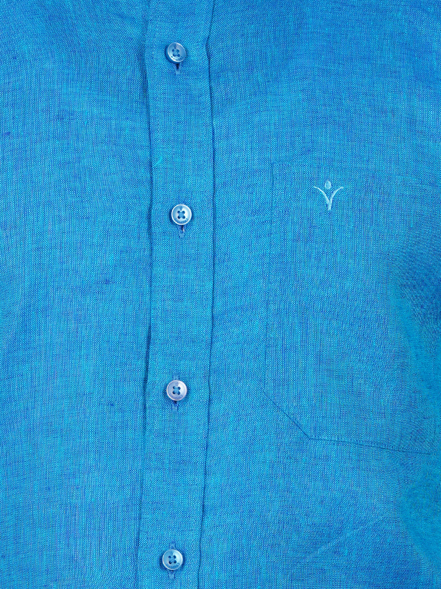 Mens Pure Linen Full Sleeves Shirt Bondi Blue-Zoom view