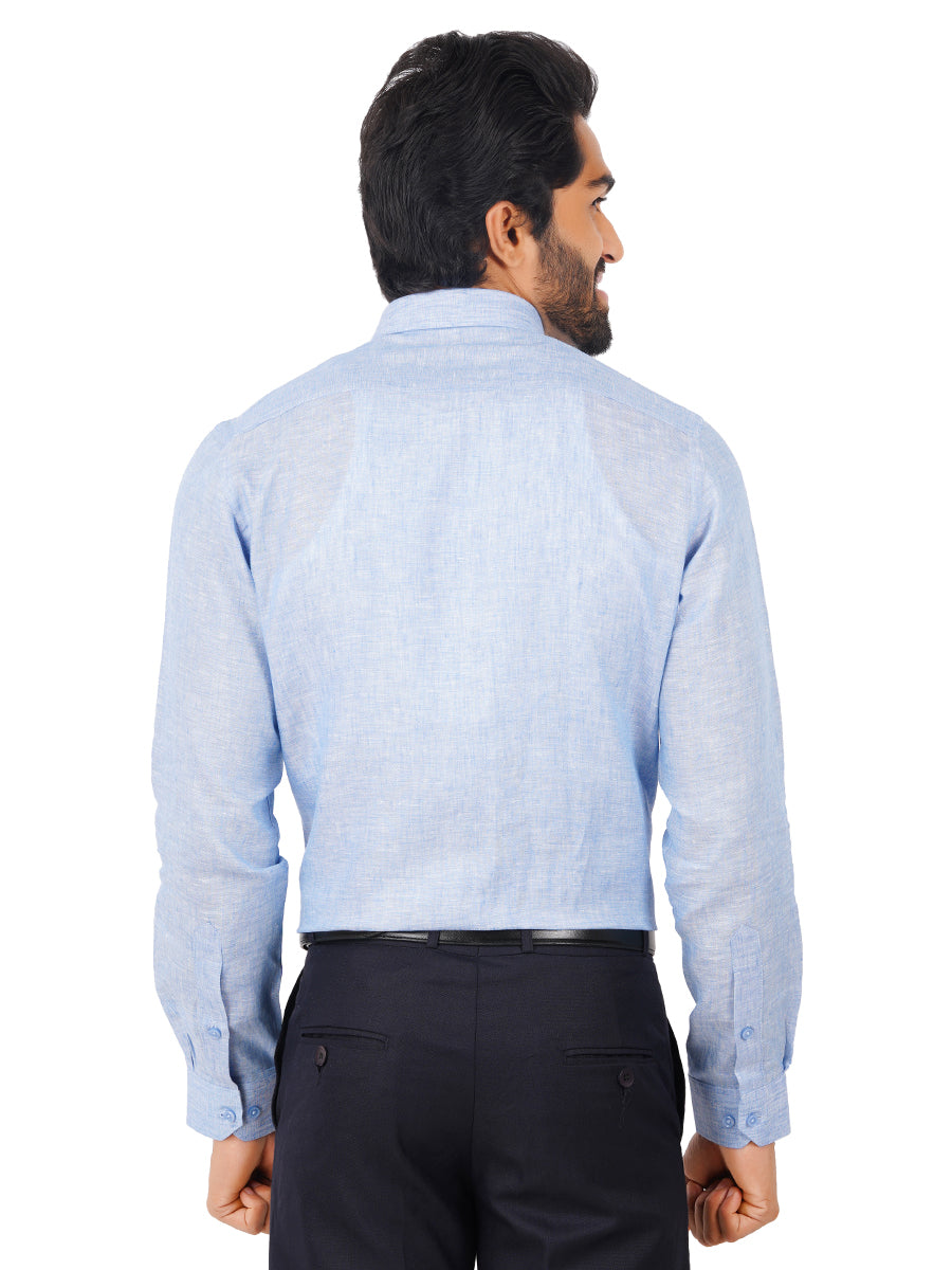Mens Pure Linen Full Sleeves Shirt Pale Blue-Back view