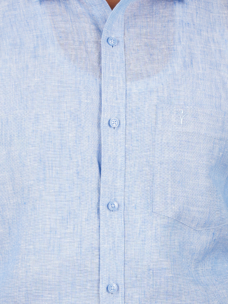 Mens Pure Linen Full Sleeves Shirt Pale Blue-Zoom view