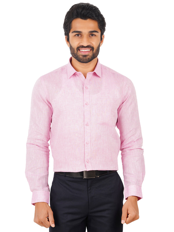 Mens Pure Linen Full Sleeves Shirt Pale Pink