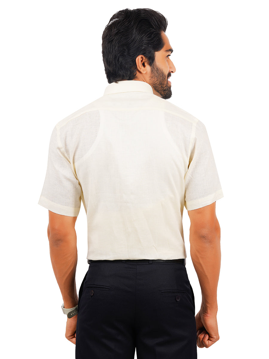 Mens Pure Linen Half Sleeves Shirt Cream-Back view