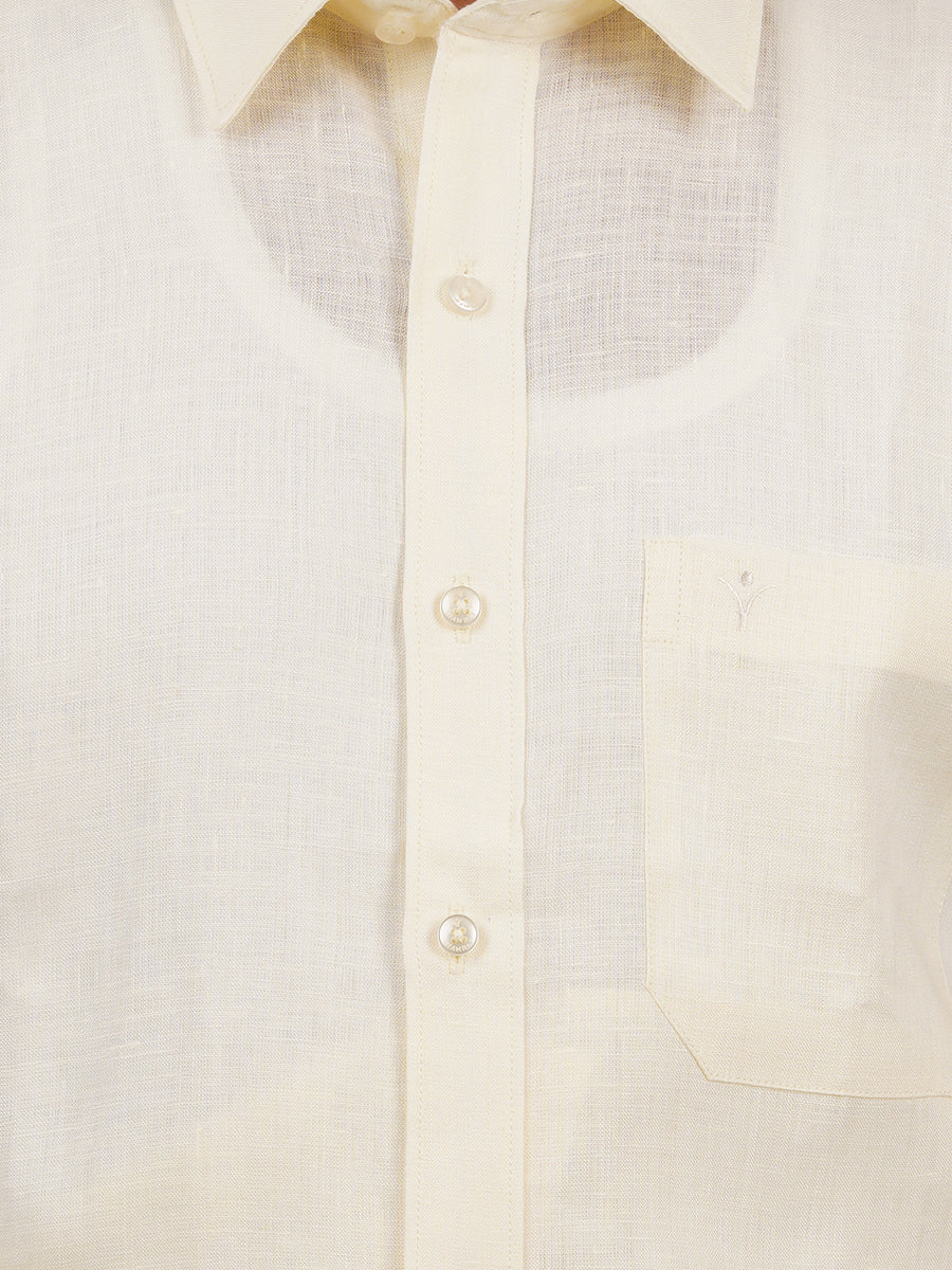 Mens Pure Linen Half Sleeves Shirt Cream-Zoom view