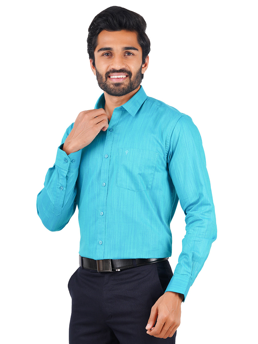 Mens Formal Shirt Full Sleeves Blue T32 TH9-Side view