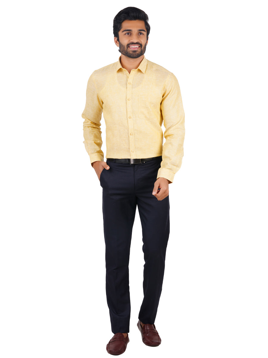 Mens Pure Linen Full Sleeves Shirt Yellow-Full view