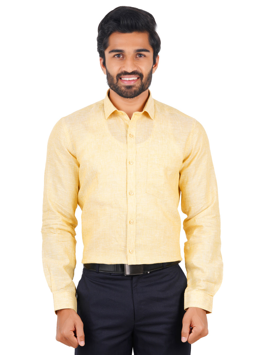 Mens Pure Linen Full Sleeves Shirt Yellow