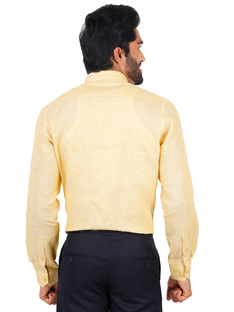 Mens Pure Linen Full Sleeves Shirt Yellow-Back view