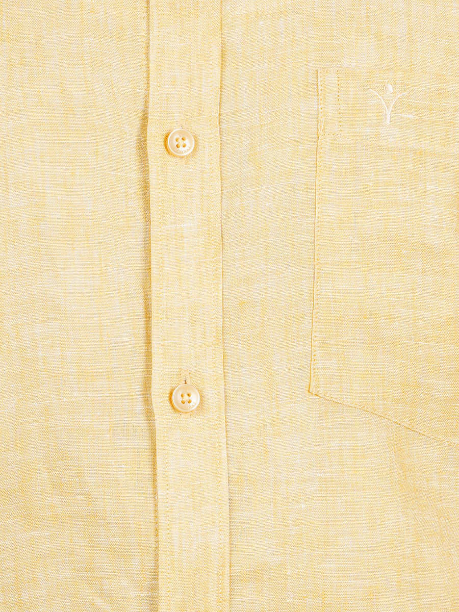 Mens Pure Linen Full Sleeves Shirt Yellow-Zoom view