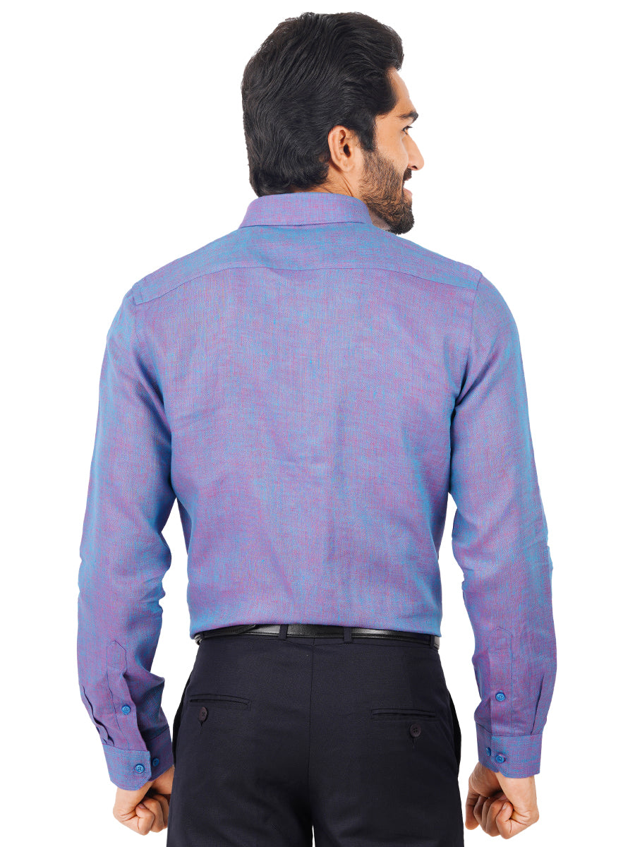 Mens Pure Linen Full Sleeves Shirt Violet-Back view