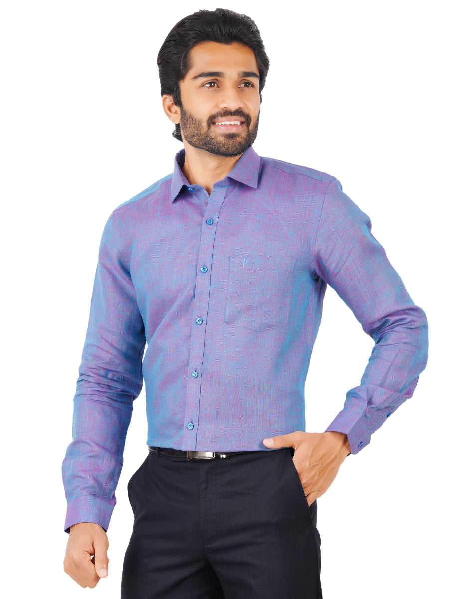Mens Pure Linen Full Sleeves Shirt Violet-Side view