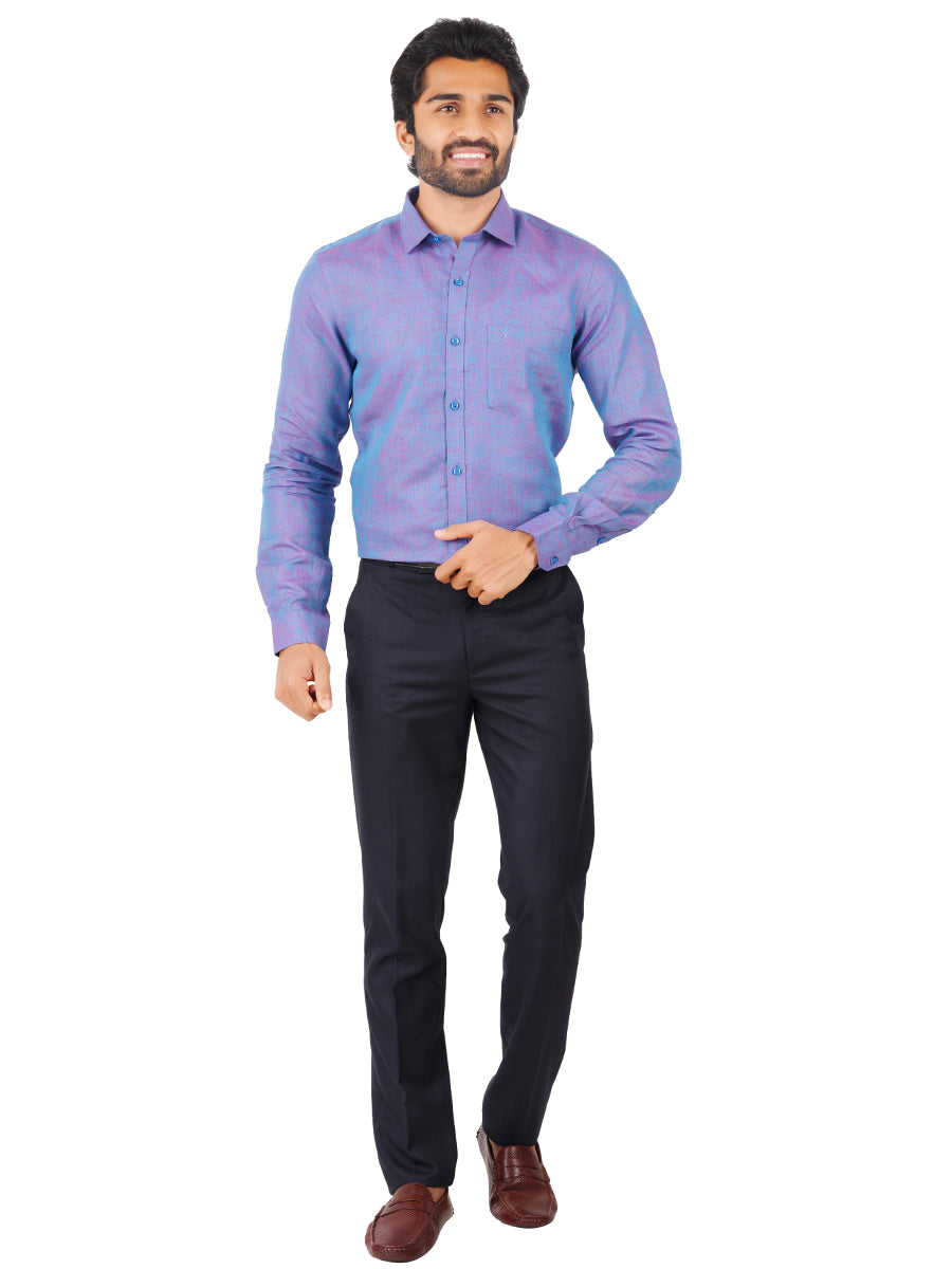 Mens Pure Linen Full Sleeves Shirt Violet-Full view