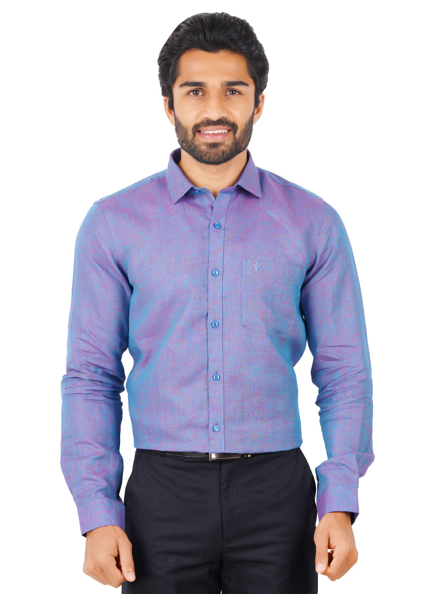 Mens Pure Linen Full Sleeves Shirt Violet