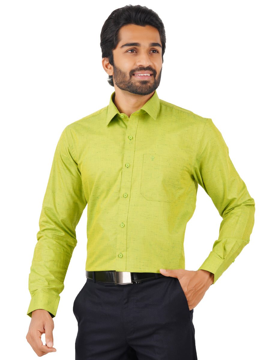 Mens Formal Shirt Full Sleeves Yellow Green T16 CO4-Front view