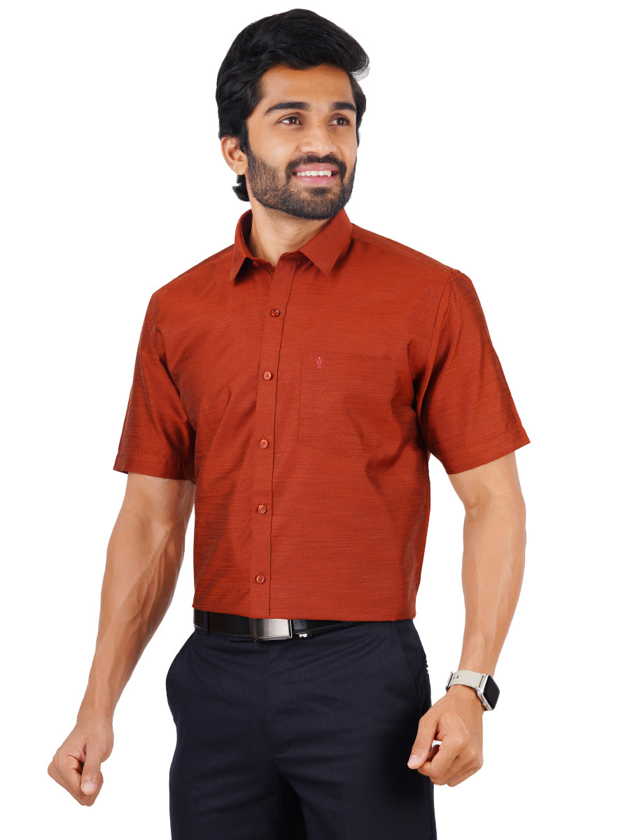 Mens Formal Shirt Half Sleeves Copper Brown T29 TE2-Front view