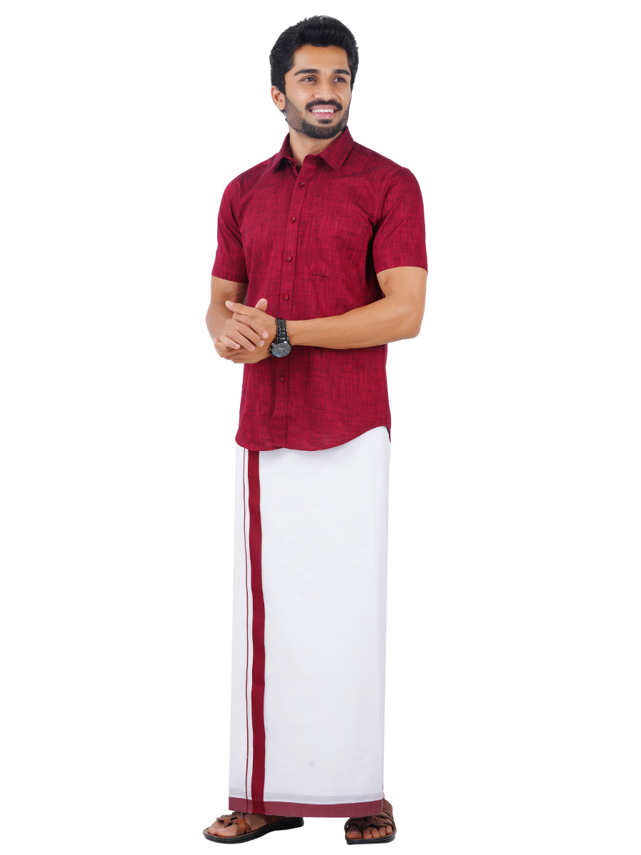 Mens Readymade Adjustable Dhoti with Matching Shirt Half Maroon C81-Side alternative view