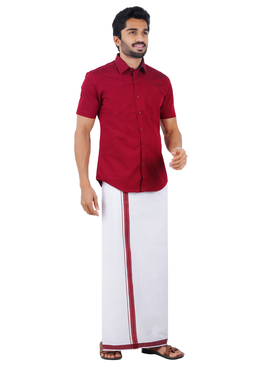 Mens Fancy Border Dhoti & Shirt Set Half Sleeves Maroon G103-Side view