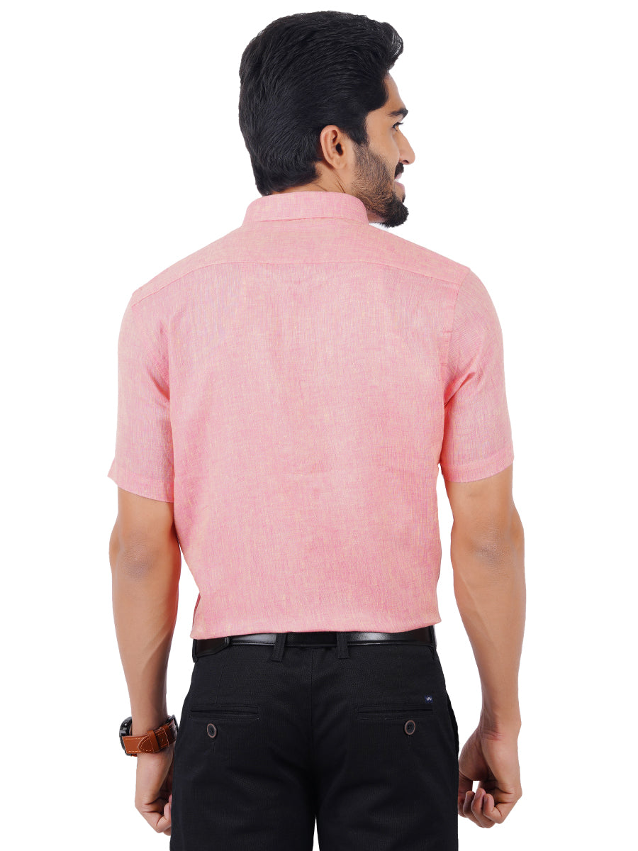 Mens Pure Linen Half Sleeves Shirt Dark Pink-Back view
