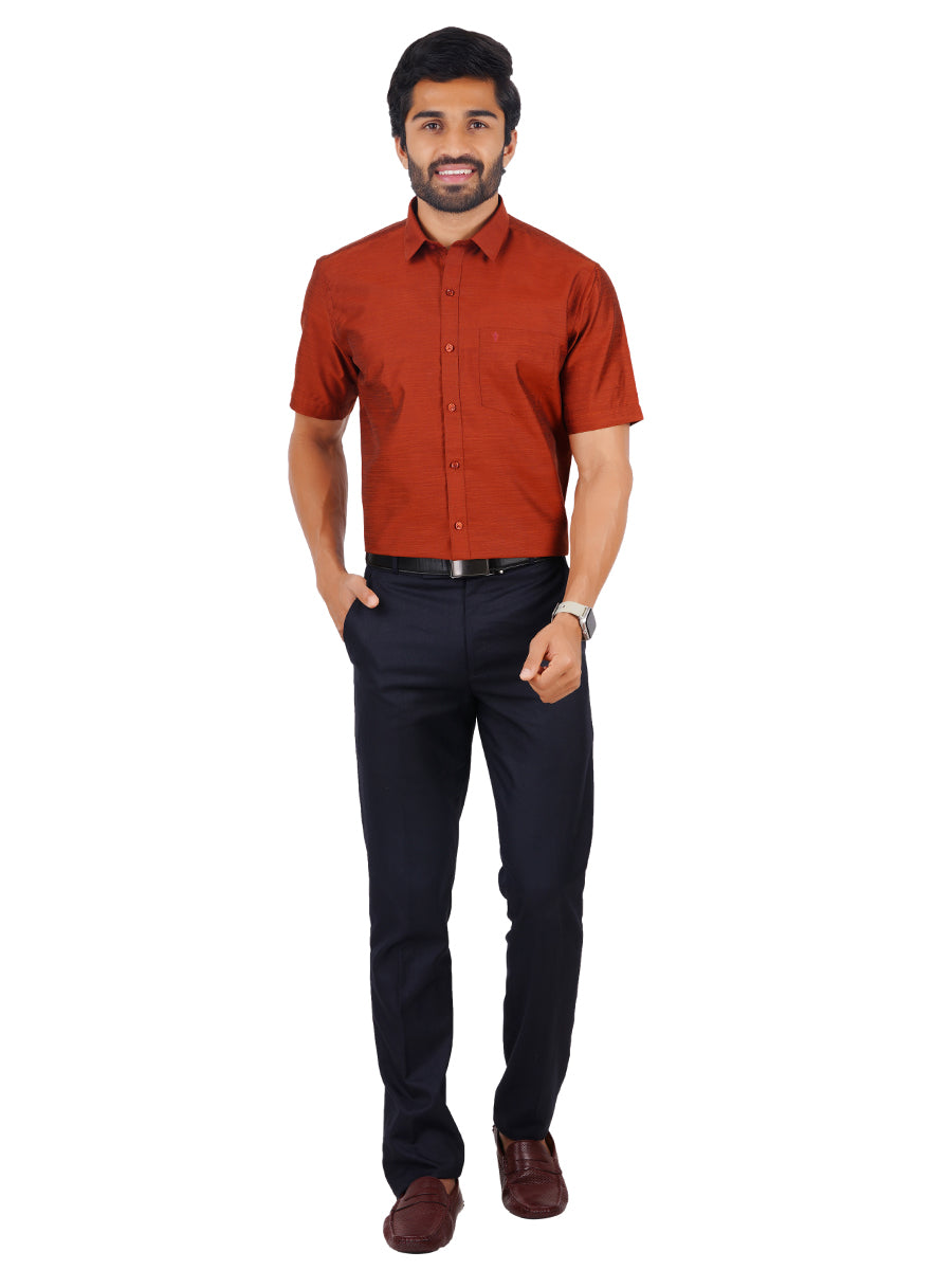 Mens Formal Shirt Half Sleeves Copper Brown T29 TE2-Full view