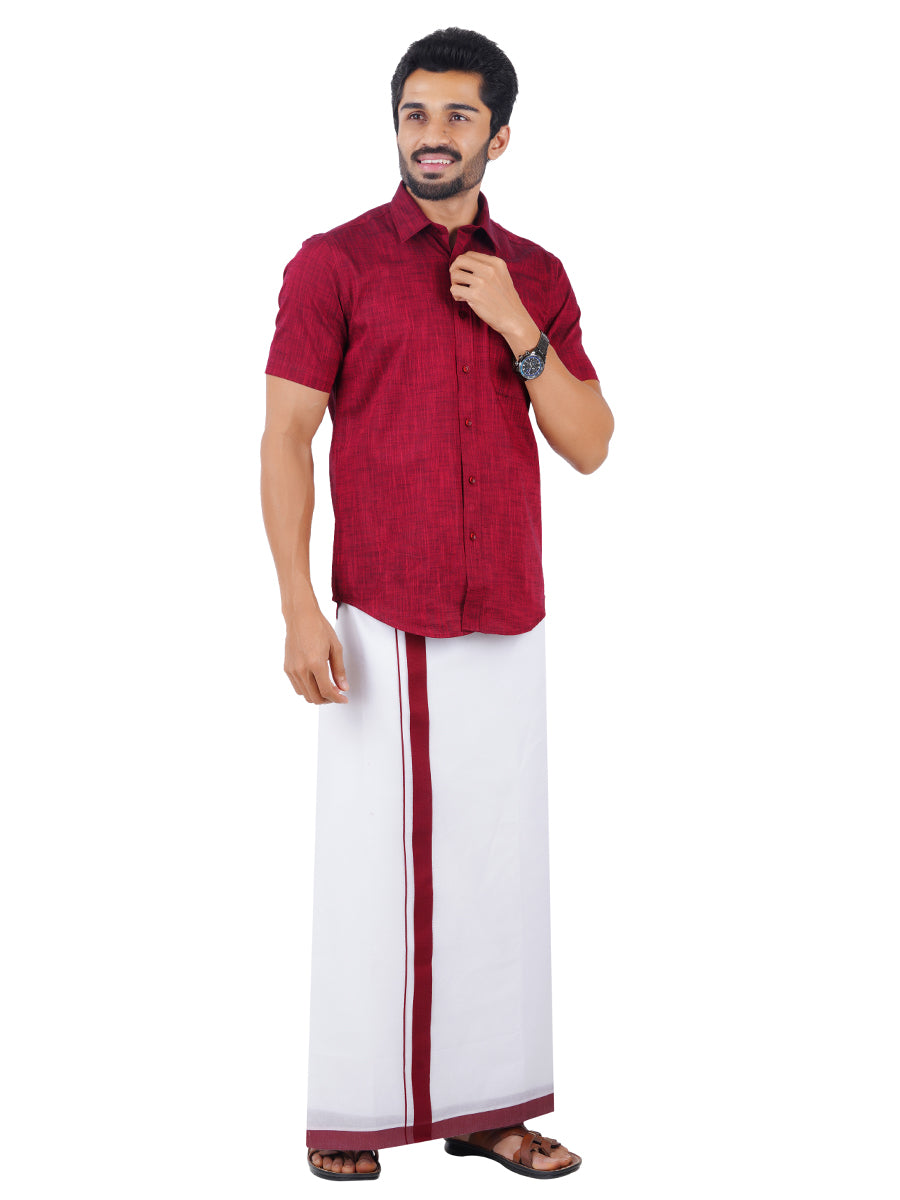 Mens Readymade Adjustable Dhoti with Matching Shirt Half Maroon C81-Side view