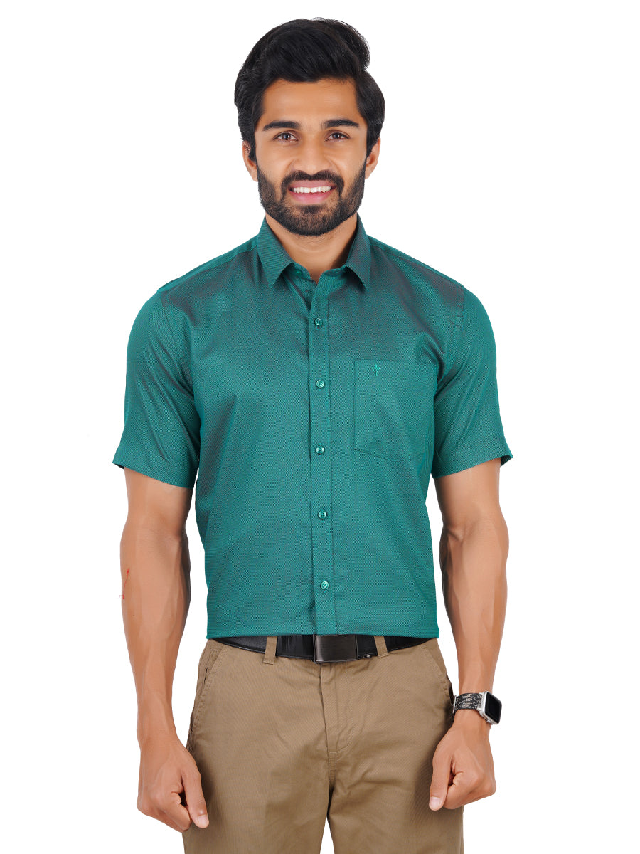 Mens Formal Shirt Half Sleeves Cyan Green T30 TF3-Front view