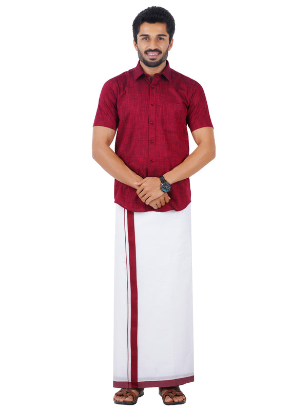 Mens Readymade Adjustable Dhoti with Matching Shirt Half Maroon C81