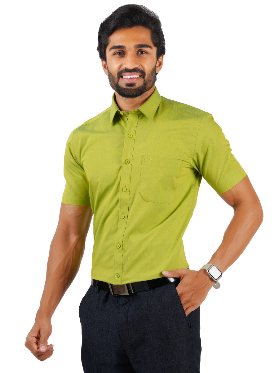 Mens Premium Cotton Formal Shirt Half Sleeves Green MH G112-Side view