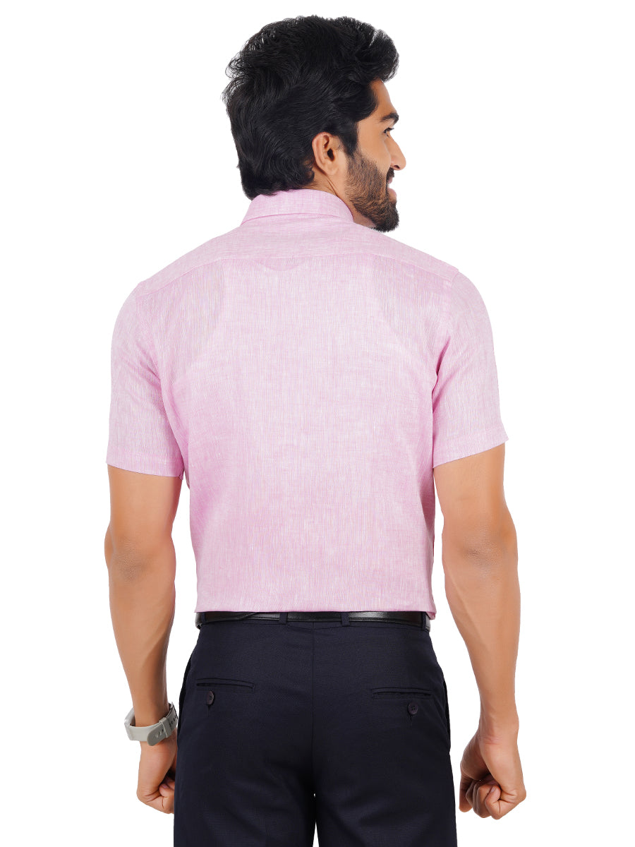Mens Pure Linen Half Sleeves Shirt Pink-Back view