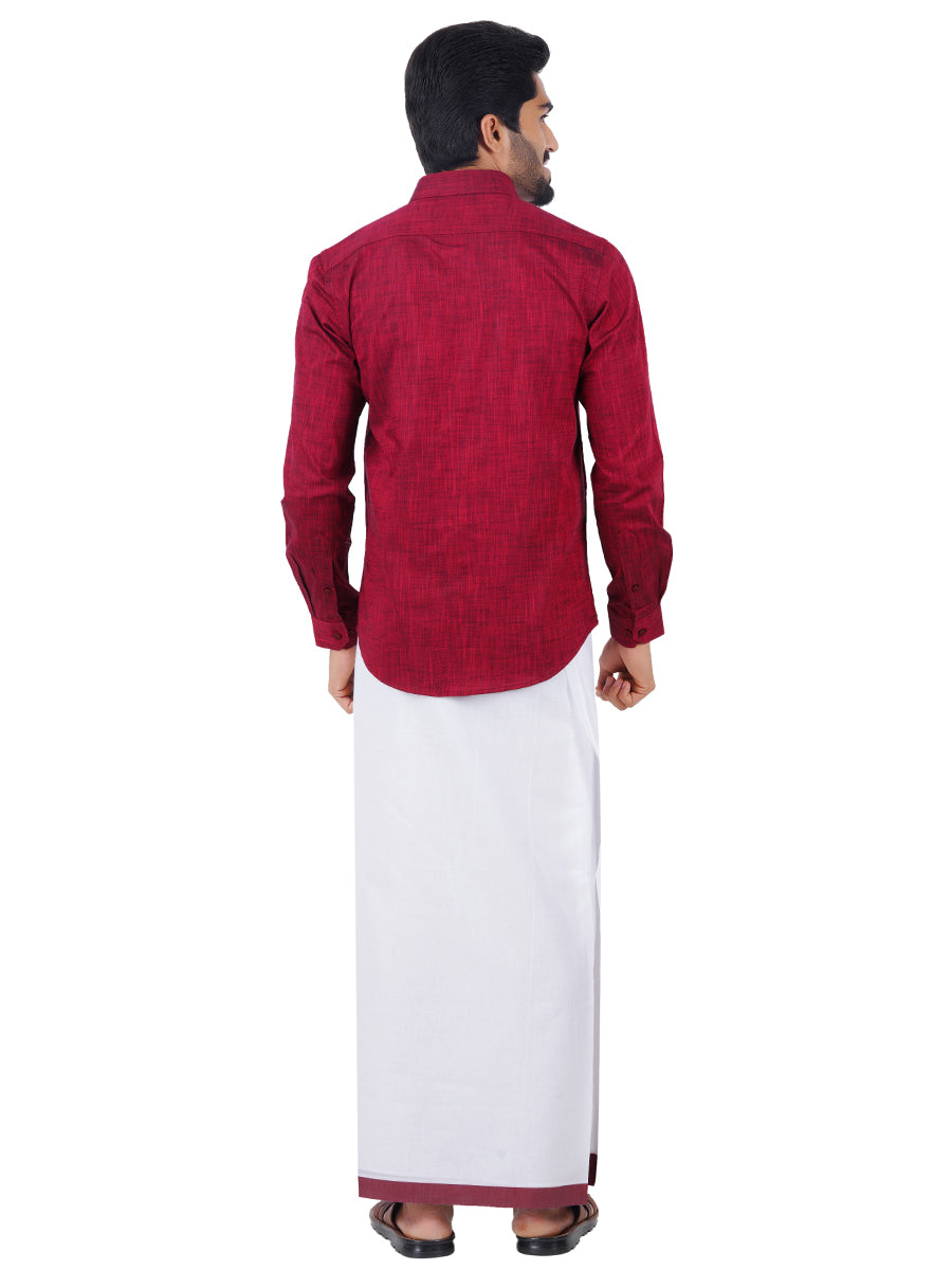 Mens Readymade Adjustable Dhoti with Matching Shirt Full Maroon C81-Back view