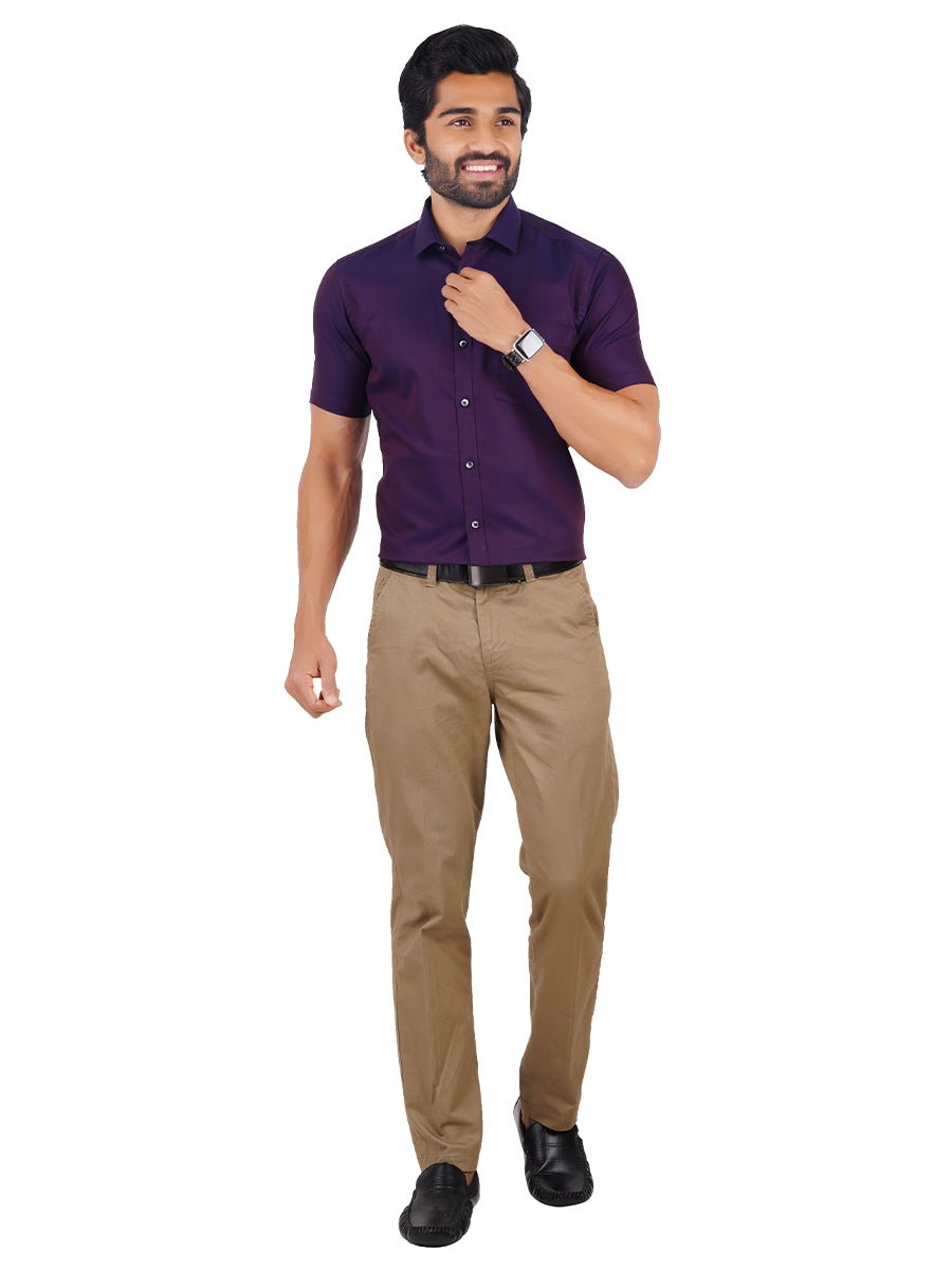 Men Purple Solid Pure Cotton Regular Fit Formal Shirt – Hancock