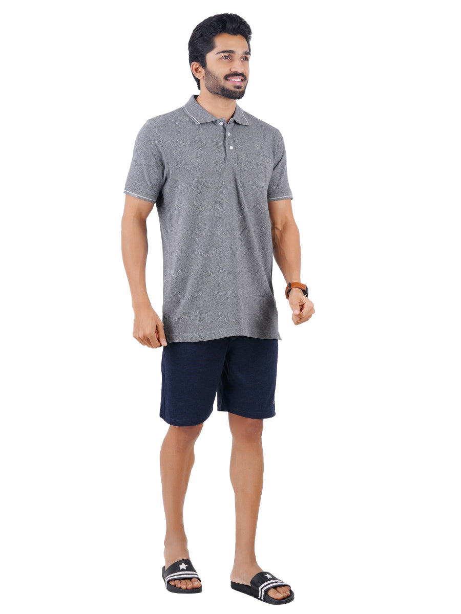 Mens Cotton Blend Smart Fit Polo T-Shirt with Pocket Shorts Set-Side view