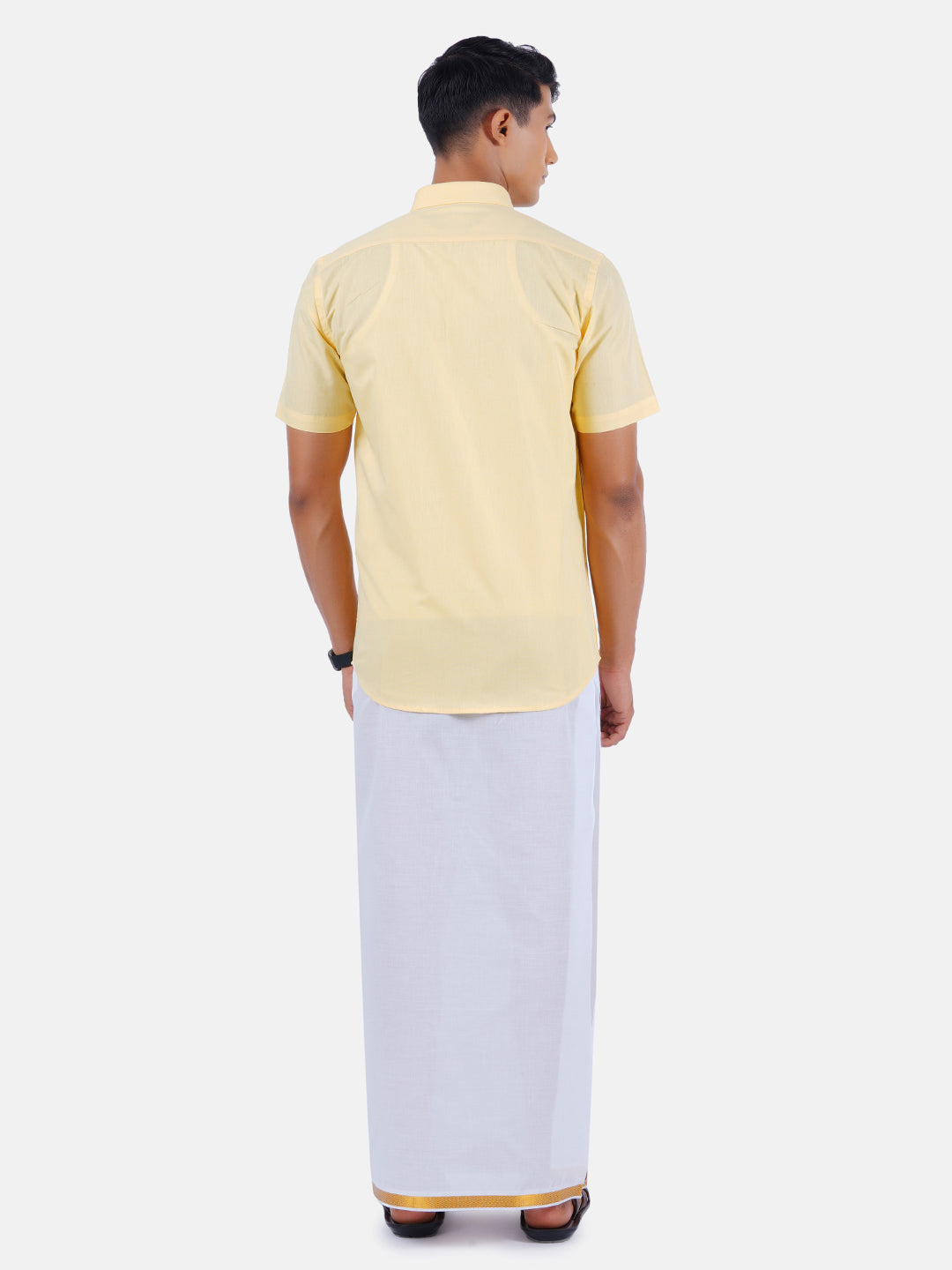 Mens Cotton Half Sleeves Shirt with 3/4'' Gold Jari Dhoti Combo-Back view
