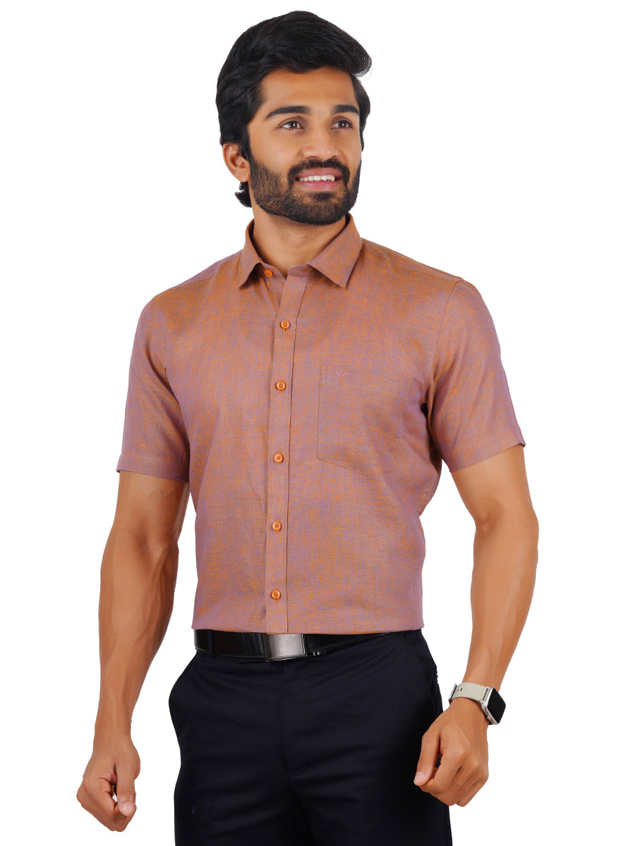 Mens Pure Linen Half Sleeves Shirt Light Maroon-Side view