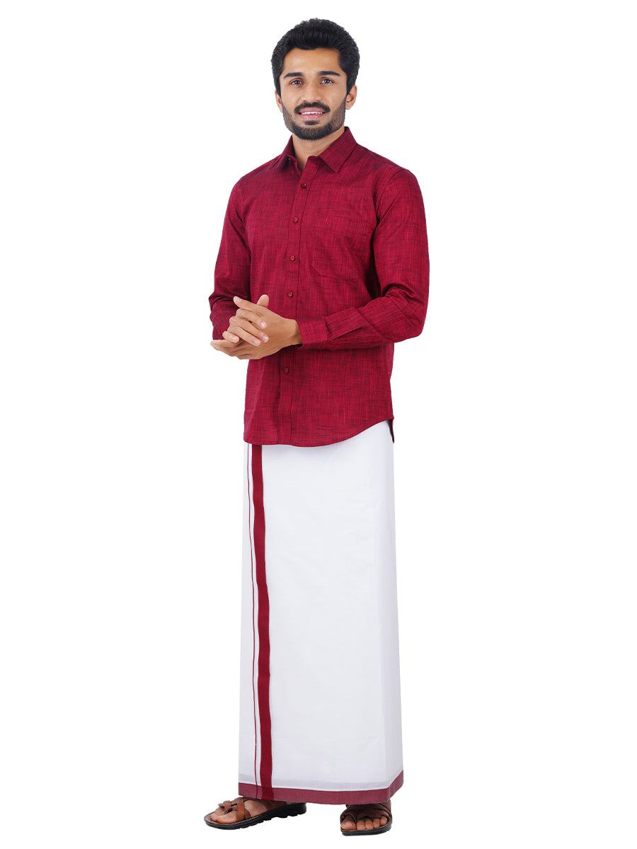 Mens Readymade Adjustable Dhoti with Matching Shirt Full Maroon C81-Side view