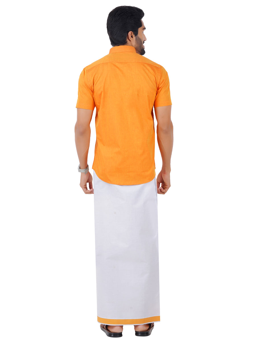 Mens Fancy Border Dhoti & Shirt Set Half Sleeves Orange G107-Back view