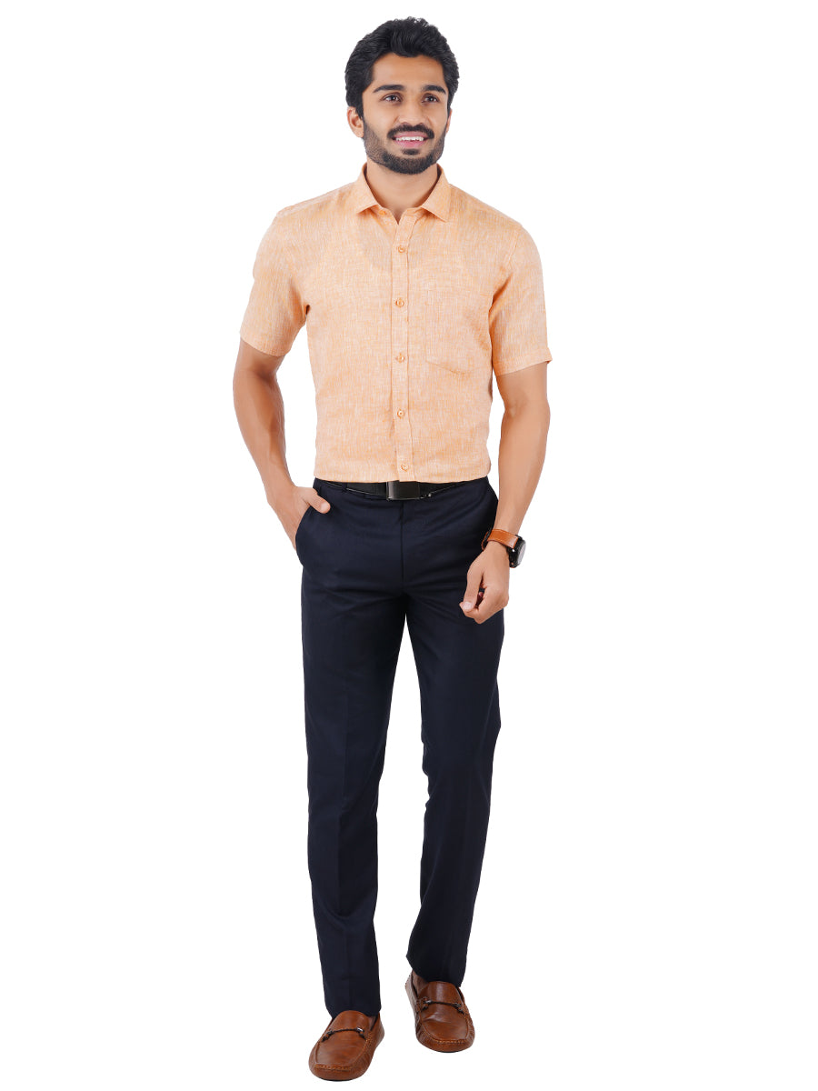 Mens Pure Linen Half Sleeves Shirt Pale Orange-Full view