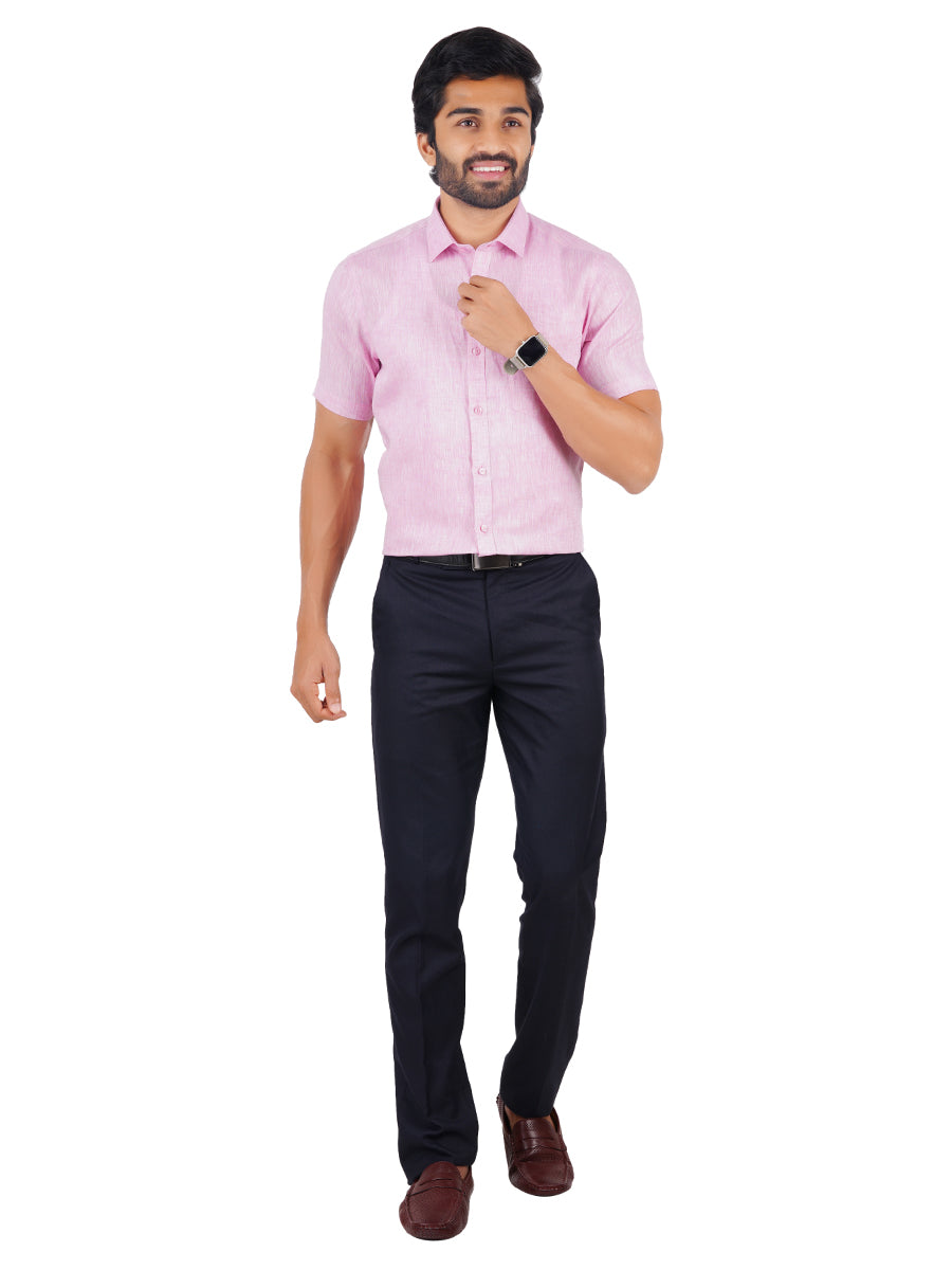 Mens Pure Linen Half Sleeves Shirt Pink-Full view