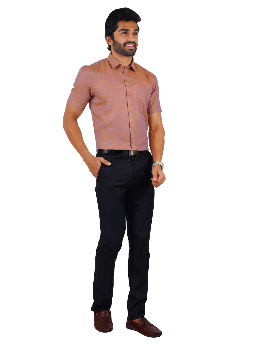 Mens Pure Linen Half Sleeves Shirt Light Maroon-Full view