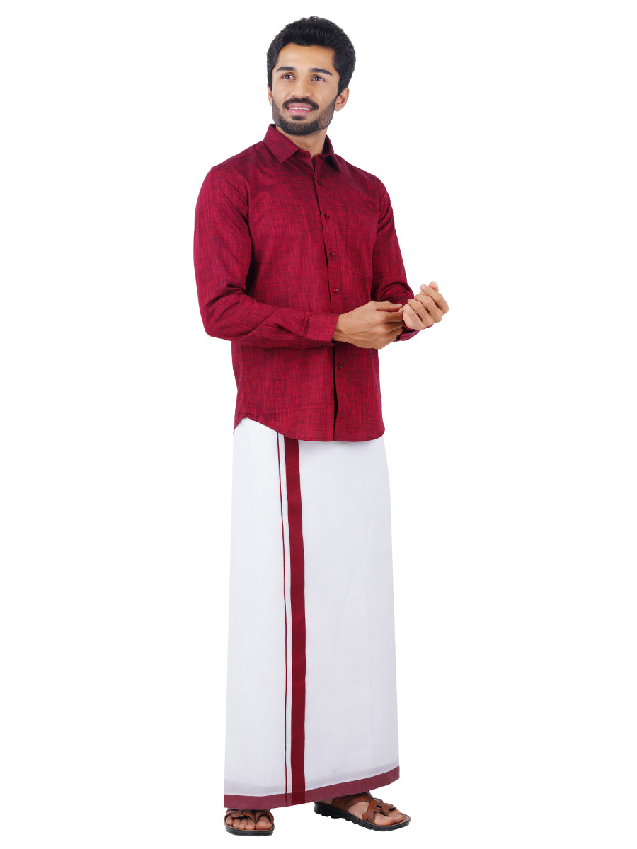 Mens Readymade Adjustable Dhoti with Matching Shirt Full Maroon C81-Side alternative view