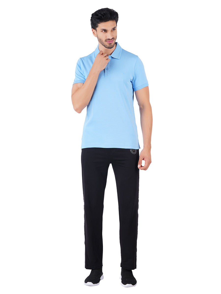 Men's Irish Blue Super Combed Cotton Half Sleeves Polo T-Shirt-Front view