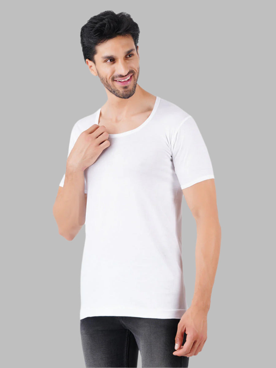 Mens Cotton White Sleeve Vest RNS Plus Size Rise Up(2 PCs Pack)