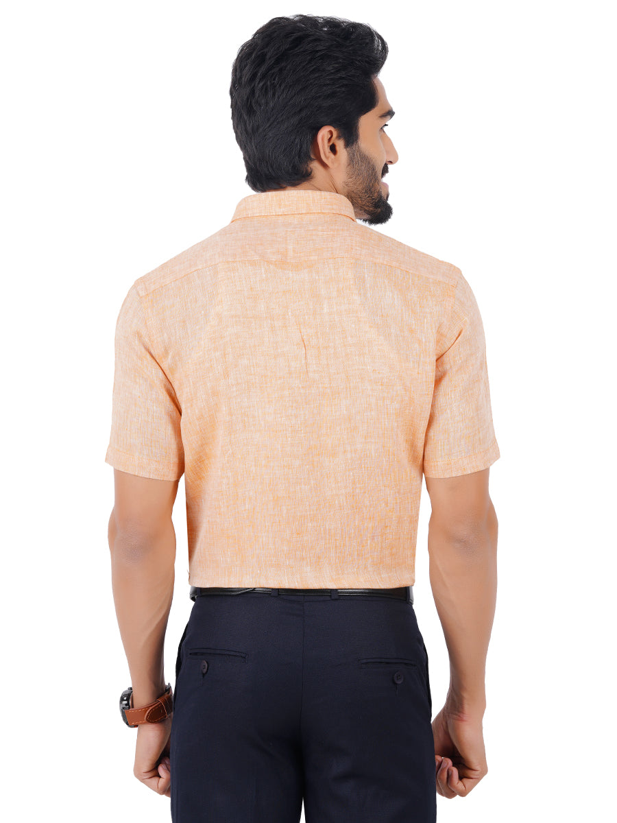 Mens Pure Linen Half Sleeves Shirt Pale Orange-Back view