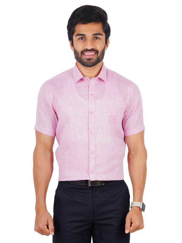 Mens Pure Linen Half Sleeves Shirt Pink
