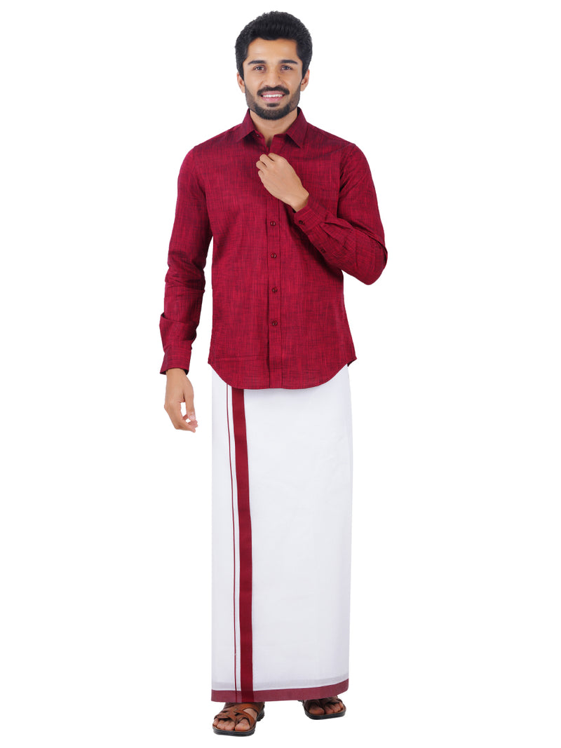 Mens Readymade Adjustable Dhoti with Matching Shirt Full Maroon C81