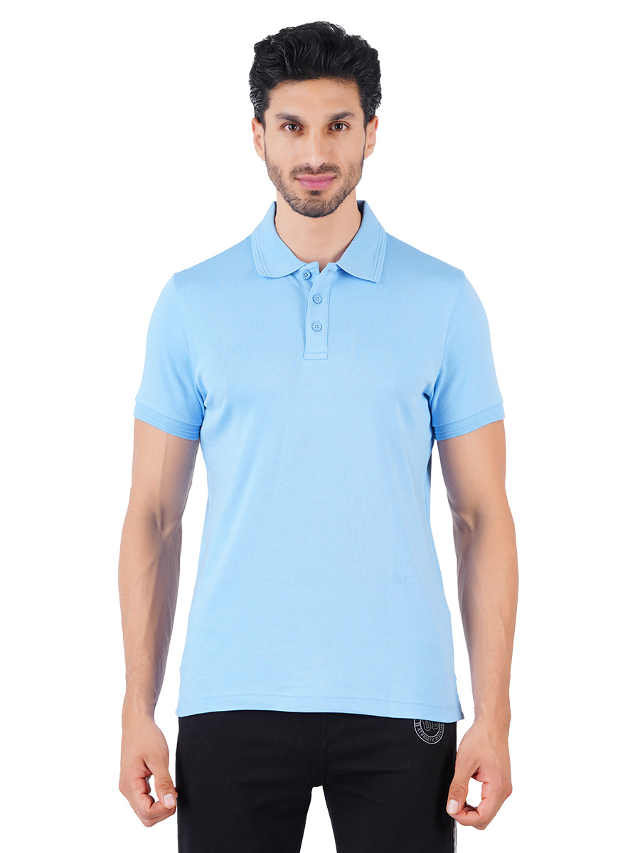 Men's Irish Blue Super Combed Cotton Half Sleeves Polo T-Shirt