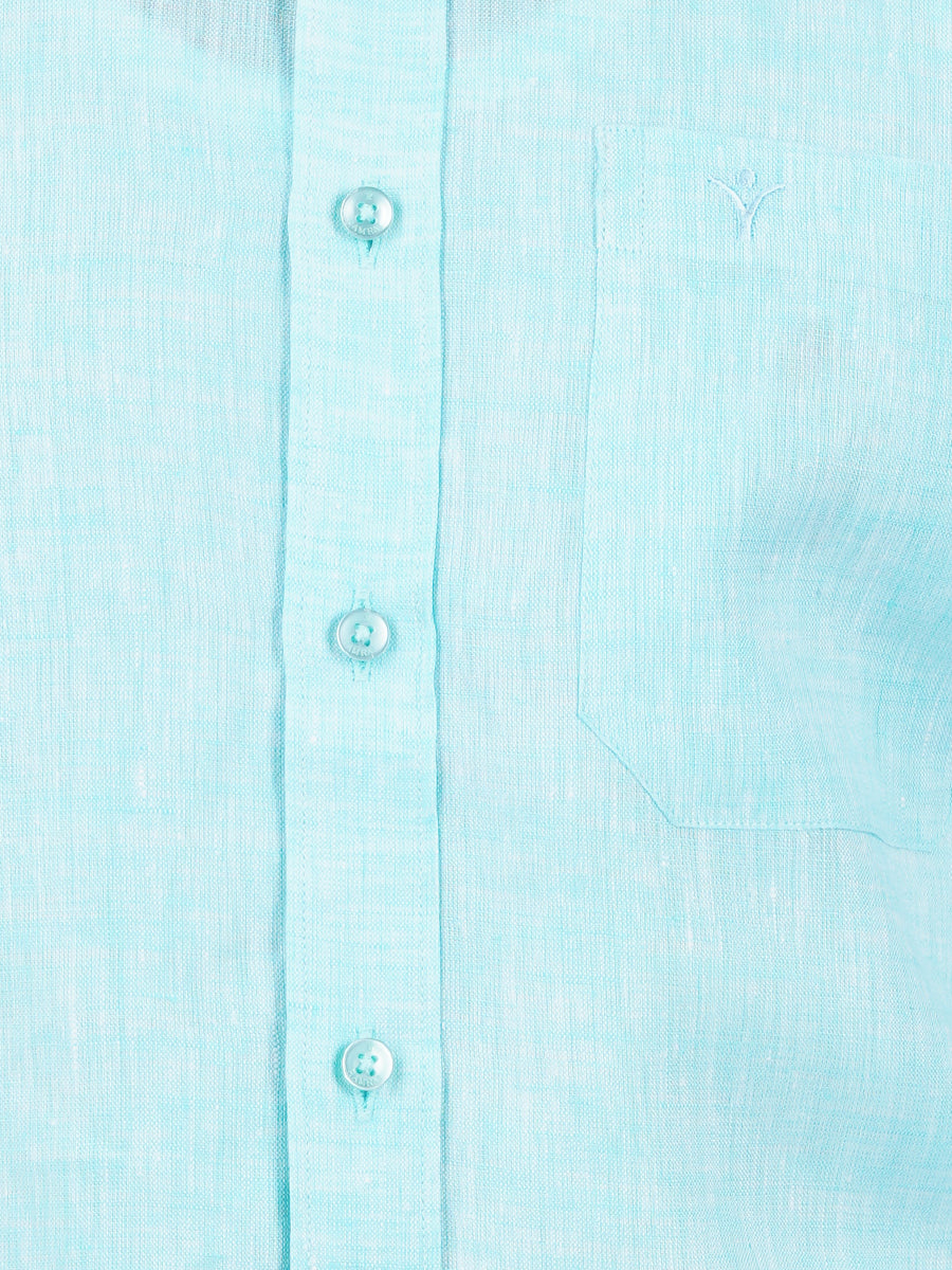 Mens Pure Linen Full Sleeves Shirt Sky Blue-Zoom view